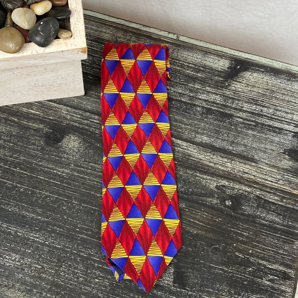 Jerry Garcia Men's 100% Silk Blue & Red Print Neck Tie